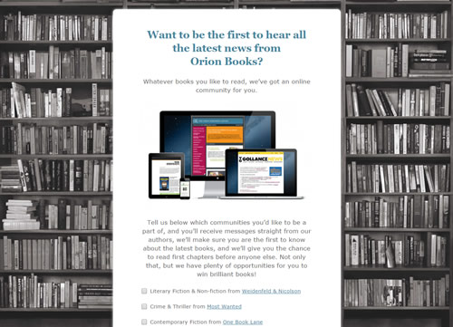 Landing page for Orion sign ups