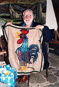 Lewis with Cockerel on a Dung Hill rug