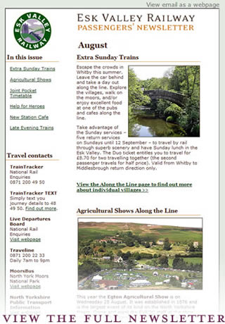 Esk Valley Railway email newsletter